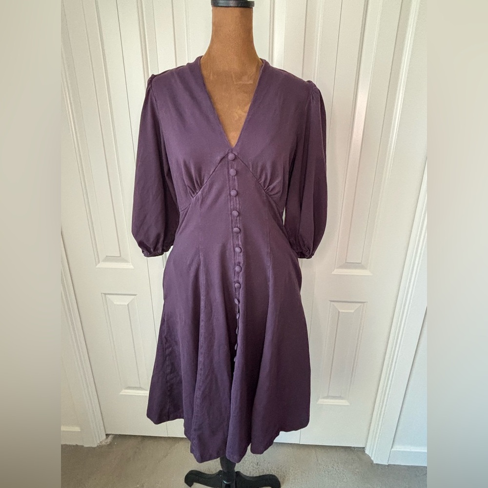 eShakti Faux-Button Front Cotton Jersey Empire Dress